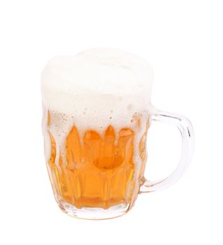 Frosty glass of light beer set isolated on a white background