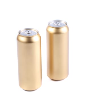 Blanks aluminum and golden soda cans. White background.