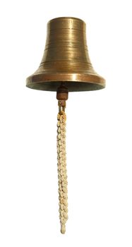 Brass bell is located on a white background