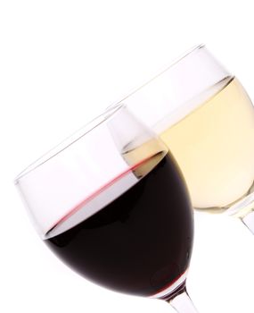 Red and white wine glasses on a white background