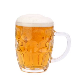 mug of beer with froth isolated on white