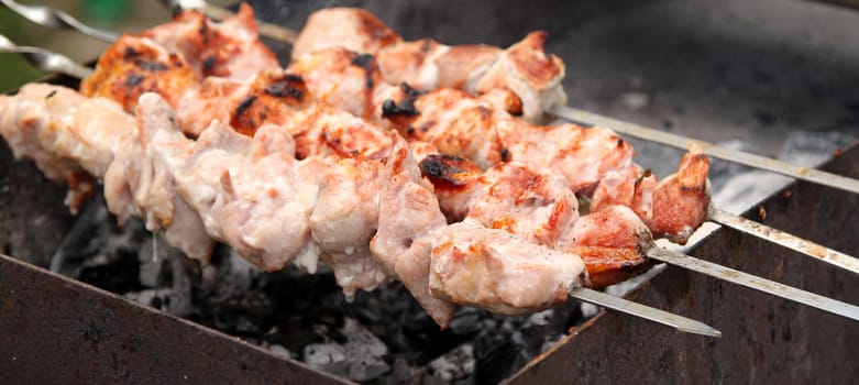 Barbecue sticks with variation of a meat