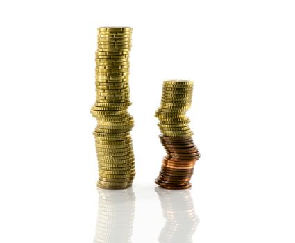 stack of euro coins on white background