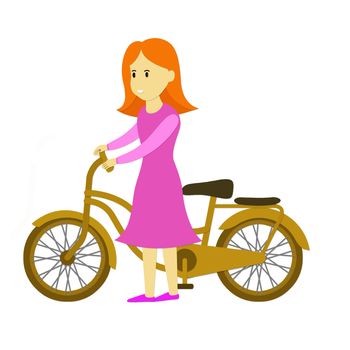 Illusstration cartoon of man and lady with bike