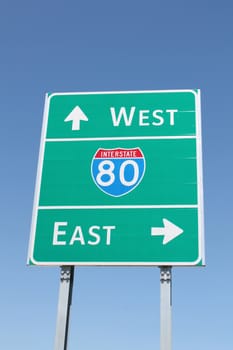 View of Interstate 80 directional sign.