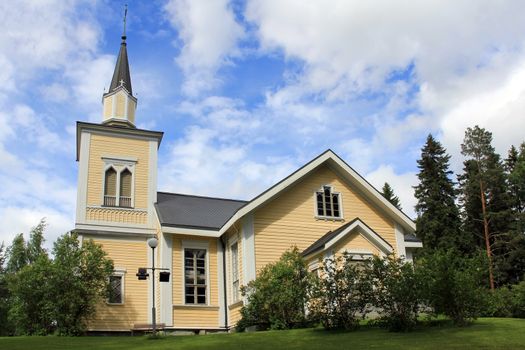 The wooden Jamijarvi church was built in 1859-1860 and represents the Gothic revival architecture.