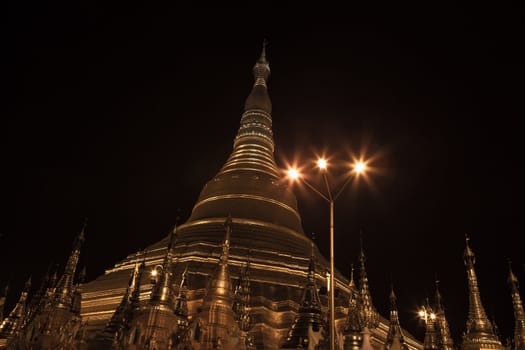 Shwedagon pagoda in Yangon, Burma (Myanmar) at night
