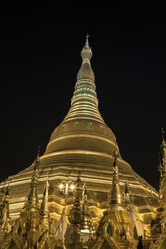 Shwedagon pagoda in Yangon, Burma (Myanmar) at night