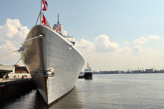 Frigate at the pier in St. Petersburg Jule 5, 2013. Front View