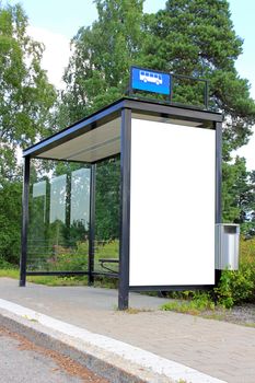 Urban bus stop shelter wth single blank billboard for your advertisement.