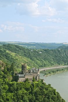 Katz Castle (German: Burg Katz), magnificent castle above the German town of St. Goarshausen in Rhineland-Palatinate, and river Rhien