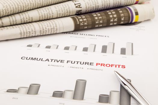 graph and chart, cumulative future profits, business concept
