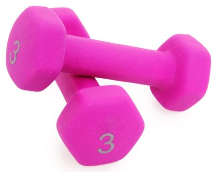 Pair of Pink 3 Pound Dumbells over White.