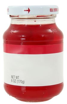 New unopened 6oz bottle of maraschino cherries over white with clipping path.