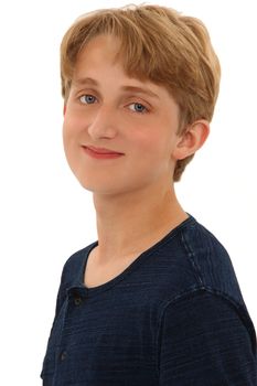 Attractive Caucasian Teen Boy Smiling over White BAckground