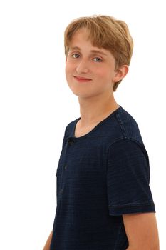 Attractive Caucasian Teen Boy Smiling over White BAckground