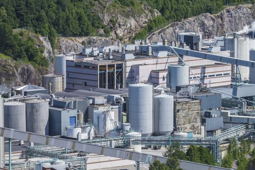 The picture is shot from Fredriksten fortress in Halden, Norway and shows a section of Saugbrugs paper factory