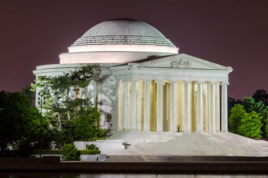 Scenic night view of the Jefferson Memorial in Washington DC