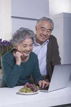 Mature Couple Looking at Laptop in the Kitchen 