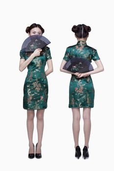 Woman in traditional clothing, front and back