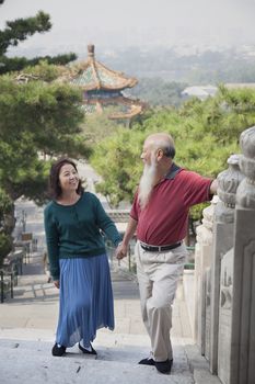Old Couple Walking In Jing Shan Park