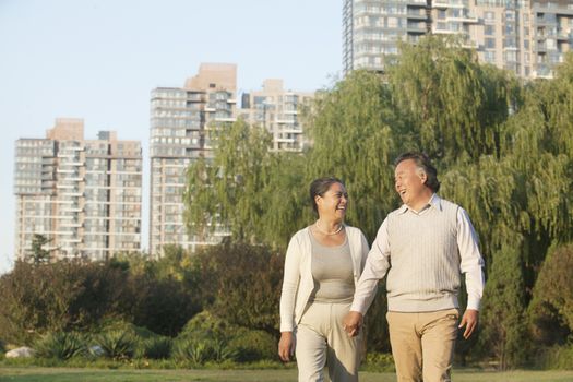 Mature couple walking in the park 