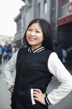 Portrait of young woman in Houhai, Beijing, China