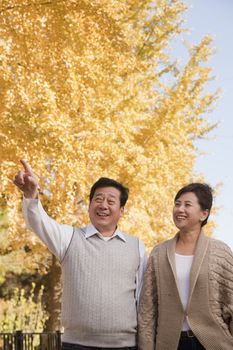 Mature Couple Walking Together in the Park