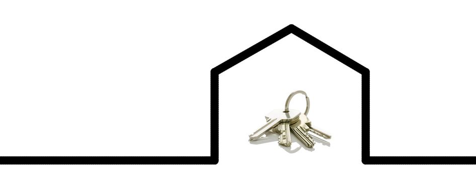 House keys placed in a computer drawn shape of a house.