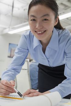 Businesswoman making corrections to the project, portrait