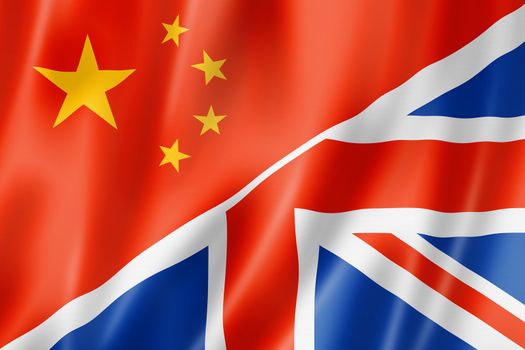 Mixed China and United Kingdom flag, three dimensional render, illustration