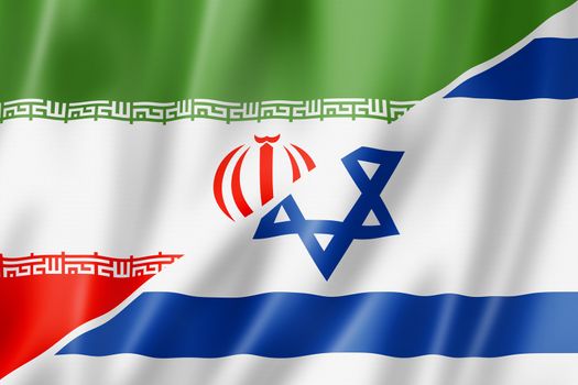 Mixed Iran and Israel flag, three dimensional render, illustration