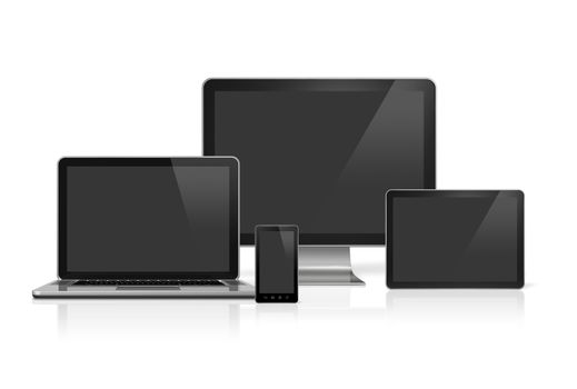 3D computer, laptop, mobile phone and digital tablet pc - isolated on white with clipping path