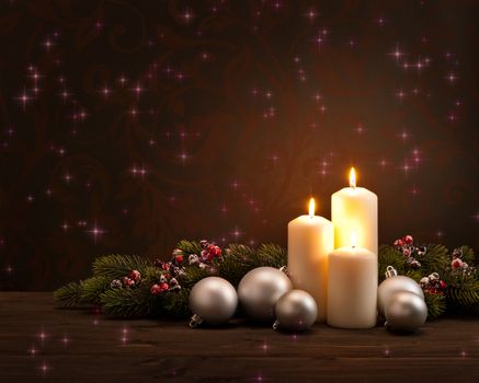 Advent Christmas wreath in front of dark moody background
