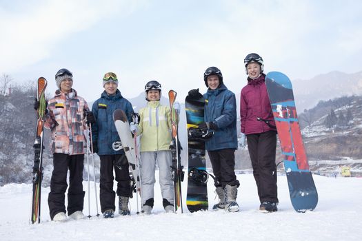 Group of Snowboarders in Ski Resort, portrait