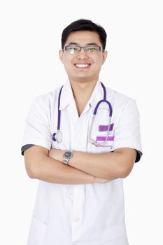 Portrait of veterinarian, arms crossed, studio shot