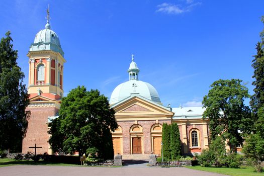 The red-brick Kanta-Loimaa Church in Hirvikoski, Finland was completed in 1837. It represents the renaissance revival style.
