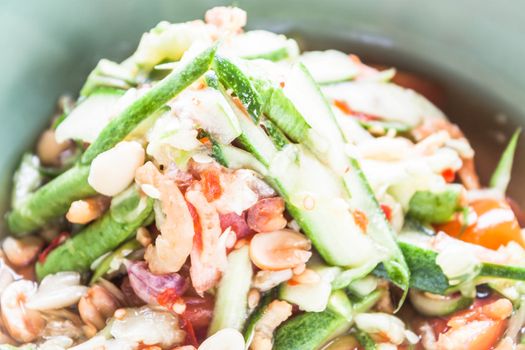 Close up thai style cucumber spicy salad, stock photo