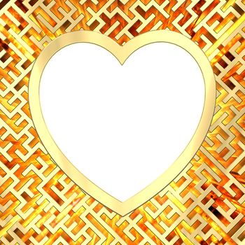 Blank heart shaped frame on maze background with flame. High resolution 3D image