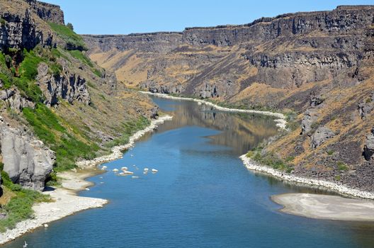 Snake River winding through canyon in Idaho