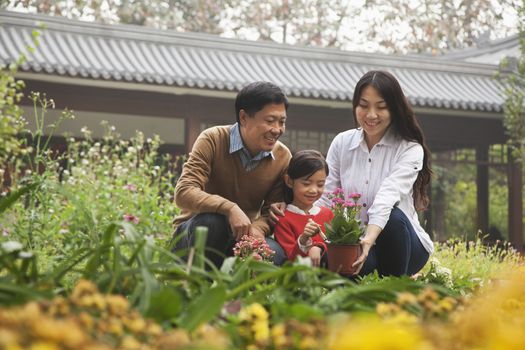 Happy family in garden