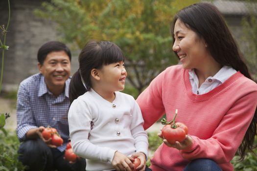 Happy family in garden