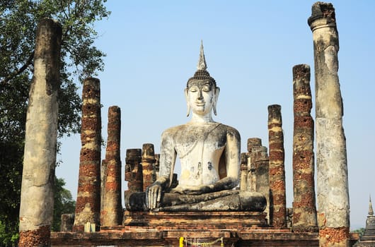 Buddha statue at Sukhotai Historical Park. Thailand