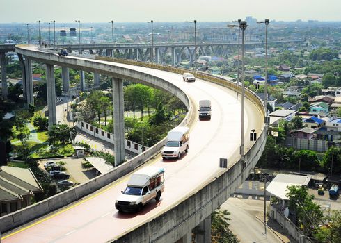 Modern highway in Bangkok, Thailand. Aerial view