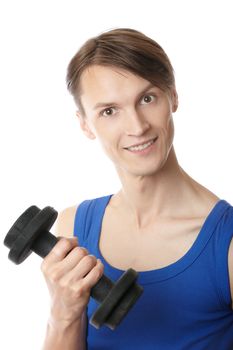 Smiling fitness instructor on a white background