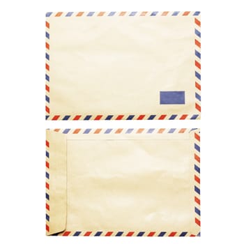 vintage air mail envelope front and back view isolated on white