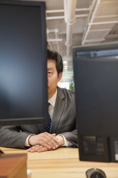 Businessman Looking at Computer in the Office