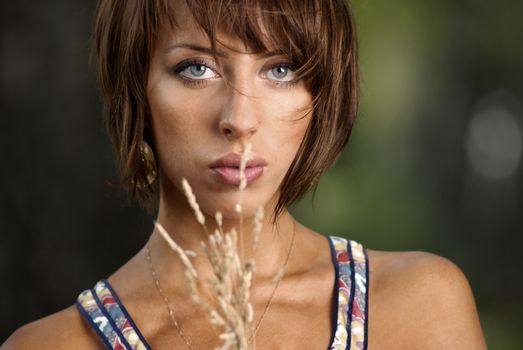 Close-up portrait of the sexy Caucasian lady