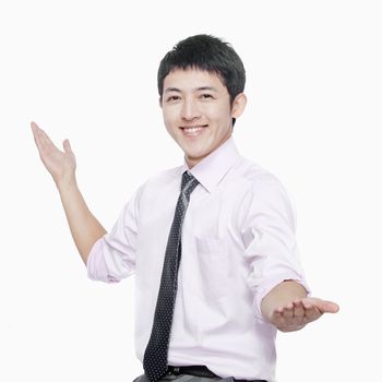Young man smiling with arms outstretched