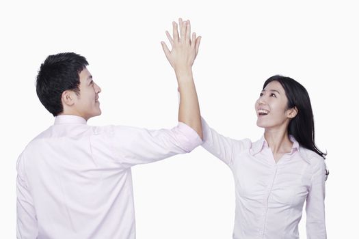 Coworkers high-five